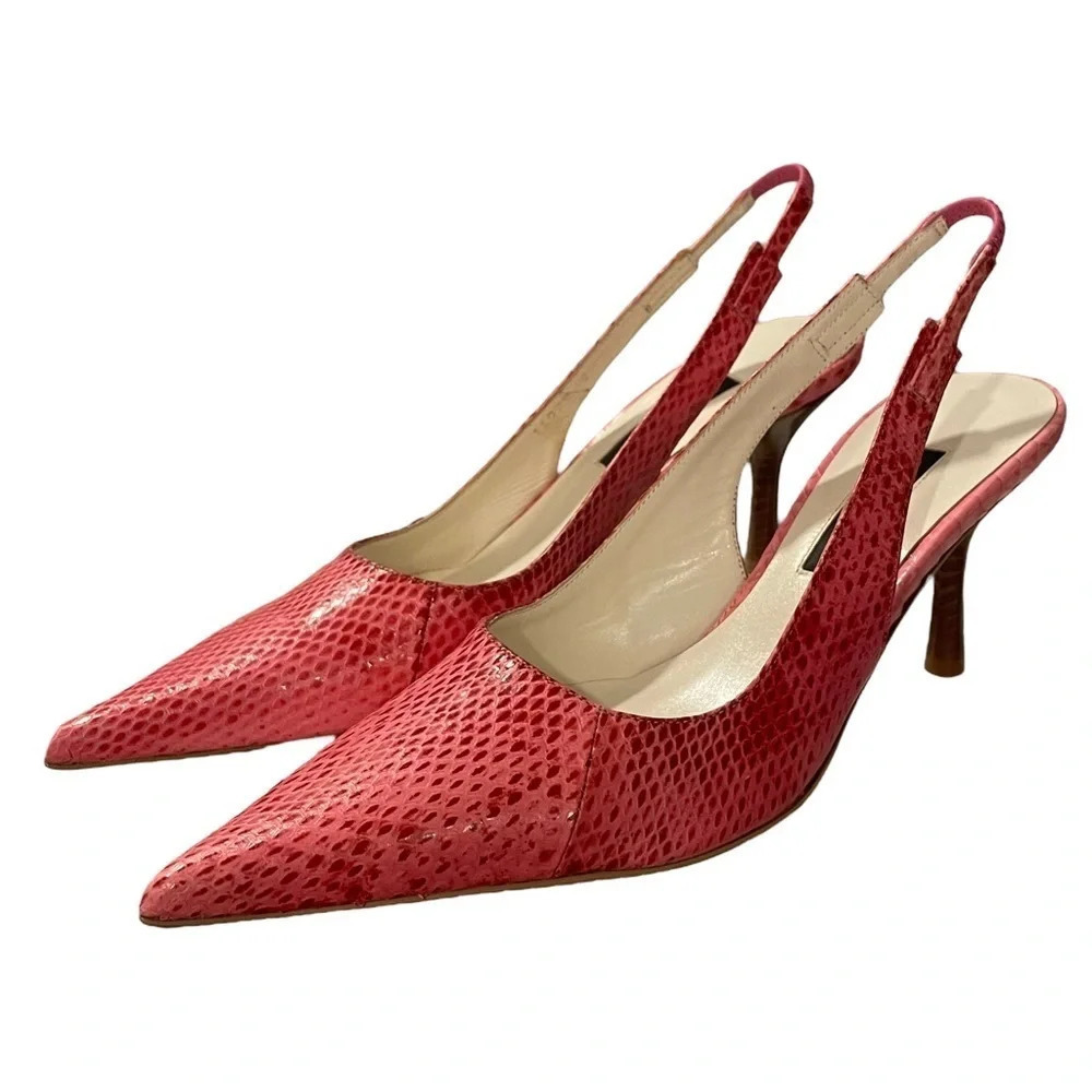 Vintage ESCADA Slingback Pointed Toe Pumps Pink Leather 90’s